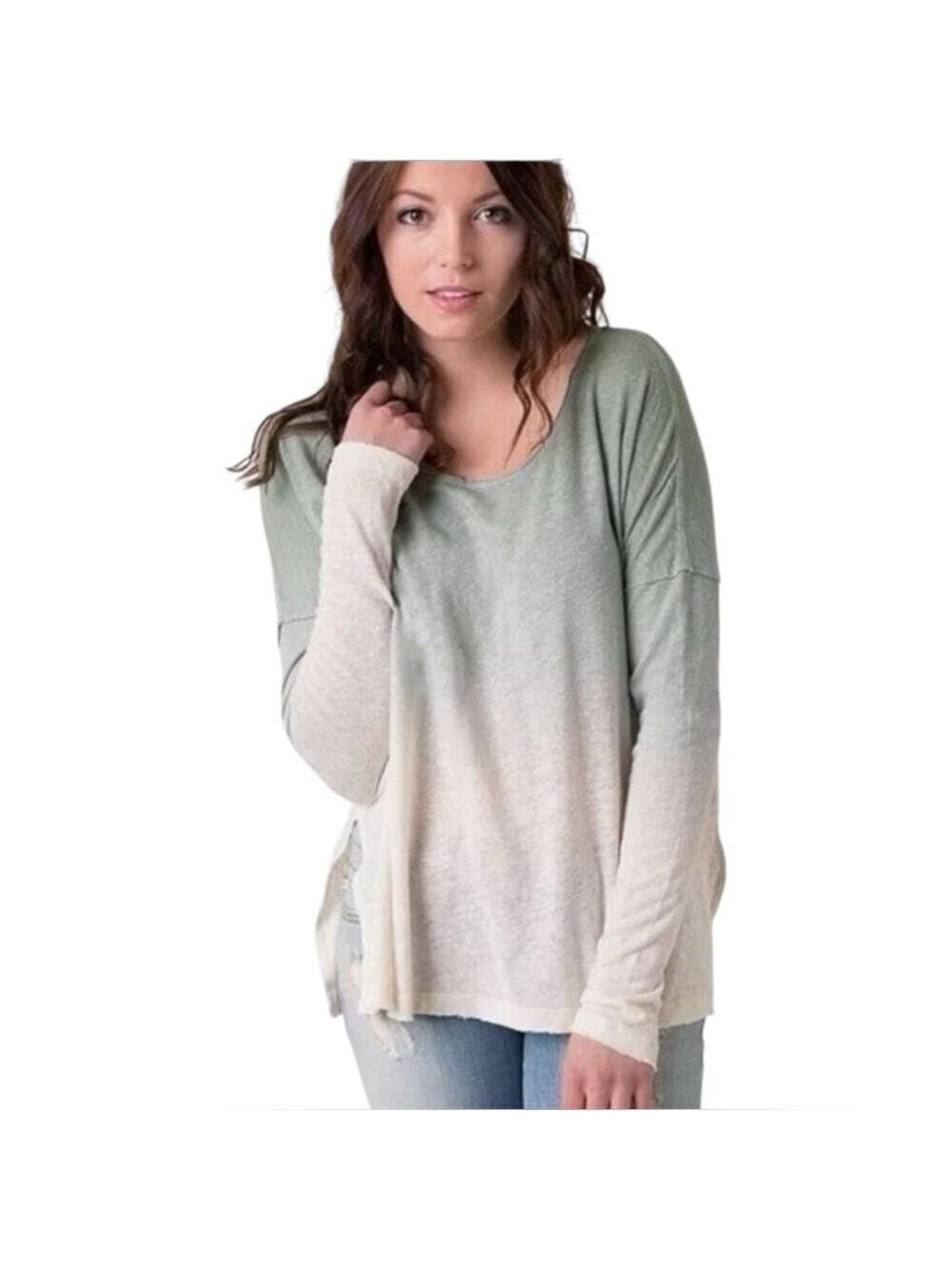Free People We The Free Starry Night Ombre Linen Cotton Oversized Top XS Green